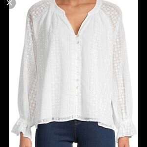 Women's Supply & Demand Daphne White Lace Sleeve Blouse Top Medium Oversized